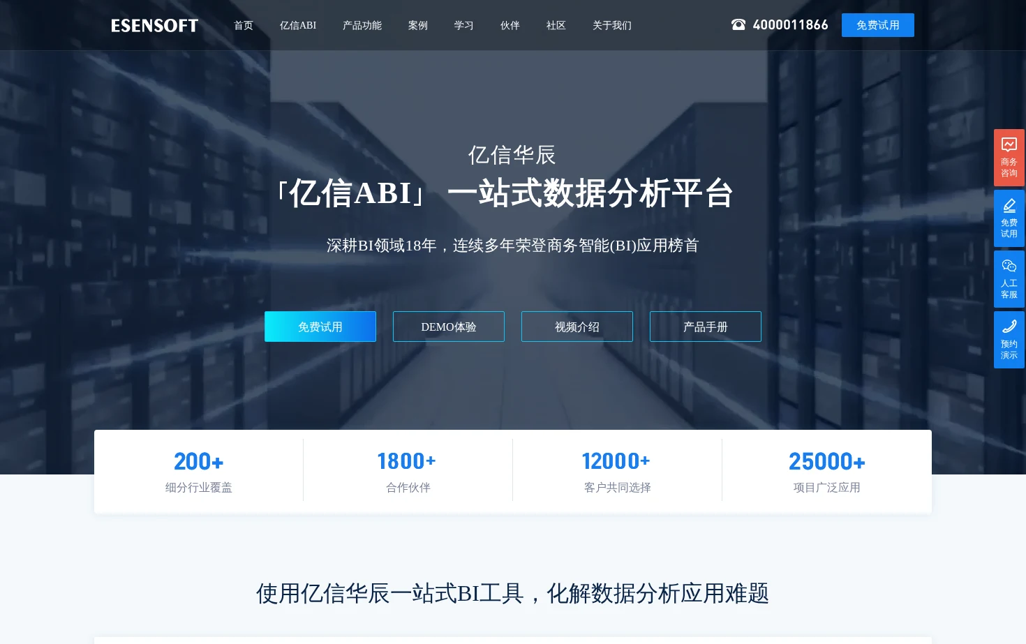 亿信ABI商业智能软件 页面快照